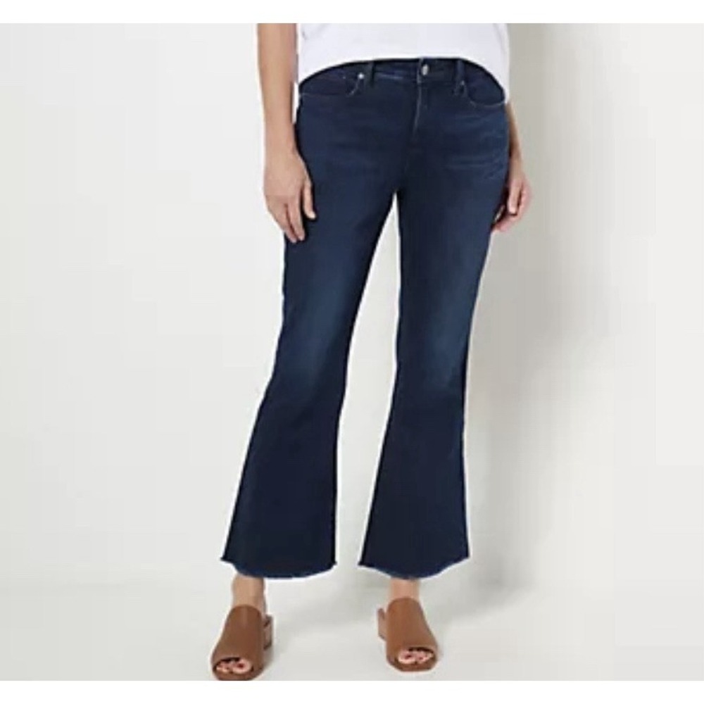 NYDJ Ava Daring Ankle Flare Jeans Blue Dark Wash Slimming Boho